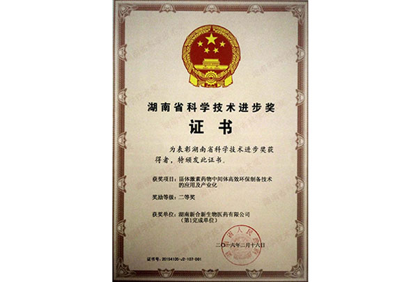 湖南省科學技術(shù)進步獎證書